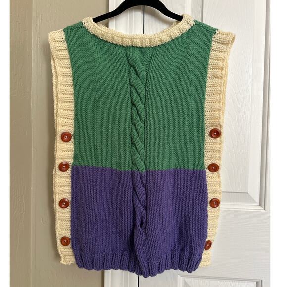 Handmade Sweaters - Handmade Colorblock Cable Knit Sweater Vest - Green & Purple Open Side Tabard‎